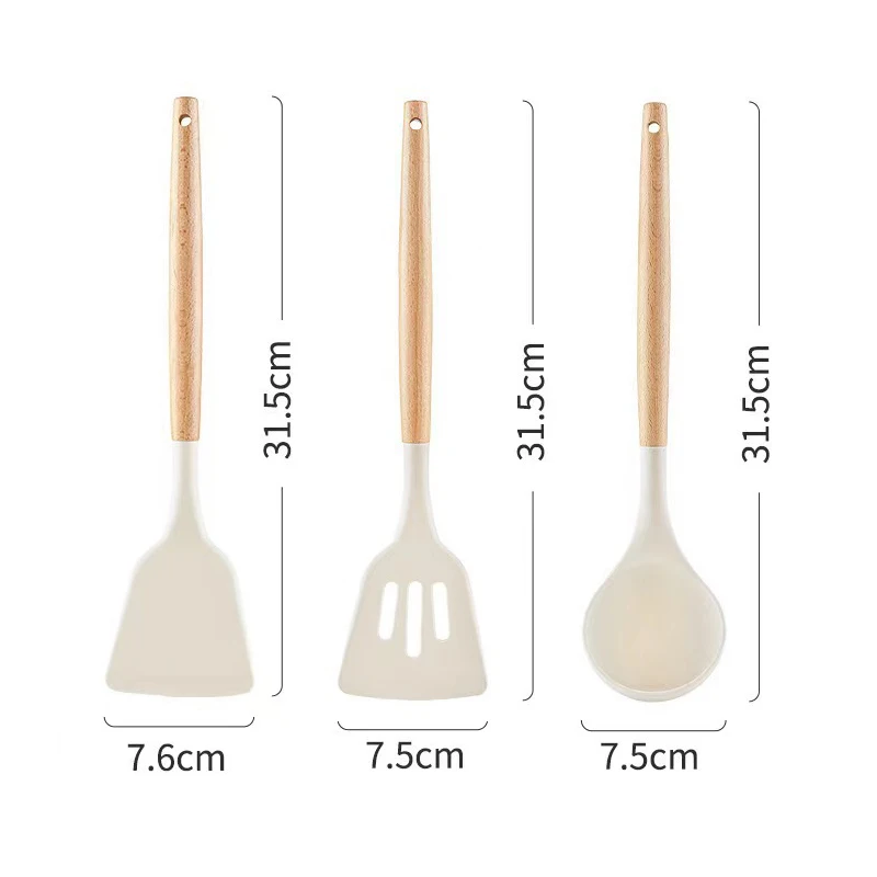 3PCS Set of Kitchen Utensils Wooden Handle Silicone Cooking Utensils Non Stick Shovel Cooking Utensils Rice Scoop Baking Tools: Default Title