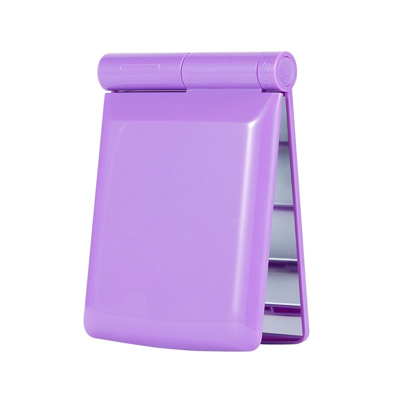 1Pcs 8 Led Verlichting Lampen Vrouwen Opvouwbare Make Spiegels Lady Cosmetische Hand Vouwen Draagbare Compacte Pocket Spiegel: purple