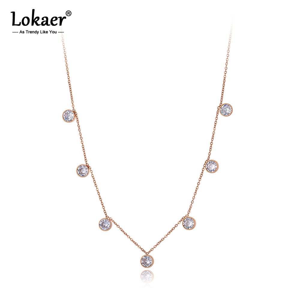 Lokaer Bohemia Trendy Aço Inoxidável CZ Cristal Amor Círculos Chic Charme Colar de Pingente de Colares Gargantilha Para As Mulheres Menina N19205