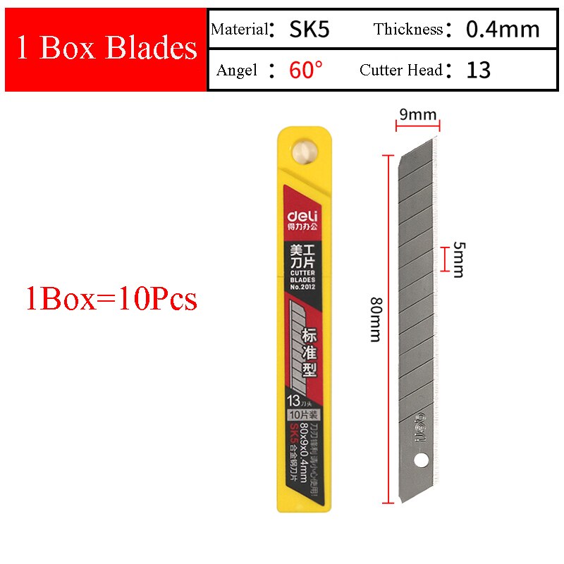 Deli Retractable Stationery Utility Knife Small Box Cutter Art Knife 9MM Blades,Auto Lock Carbon Steel Sharp нож School Supplies: 1Box Blades