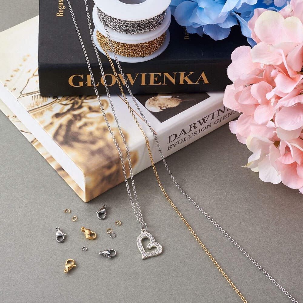 pandahall DIY Stainless Steel Chain Necklaces Bracelets Making Kits with Cable Chains Lobster Claw Jump Rings Chain: 20m/set