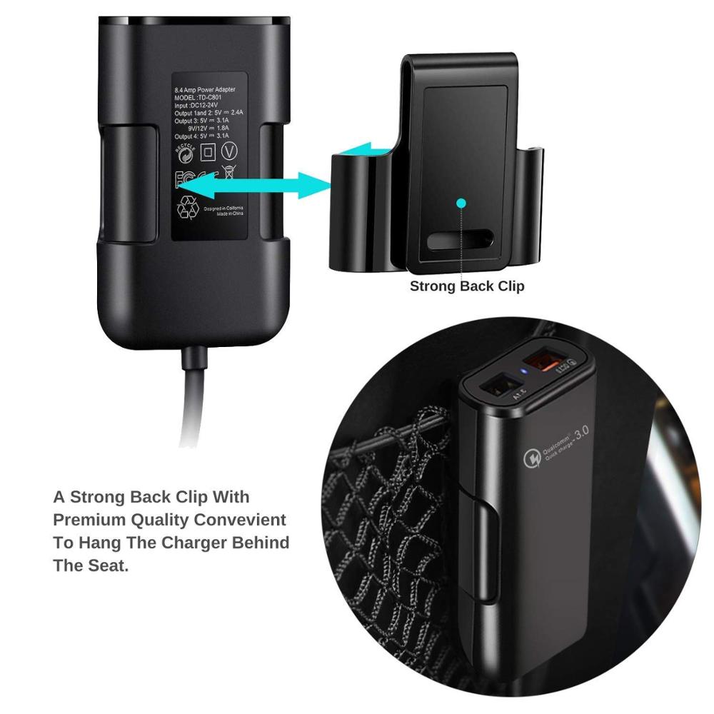 Qc3.0 4 usb-porttia pikalatauspuhelimen autolaturi sovitin etupenkille takapenkille tupakansytyttimen sovitin ip hone xs max xr  x8