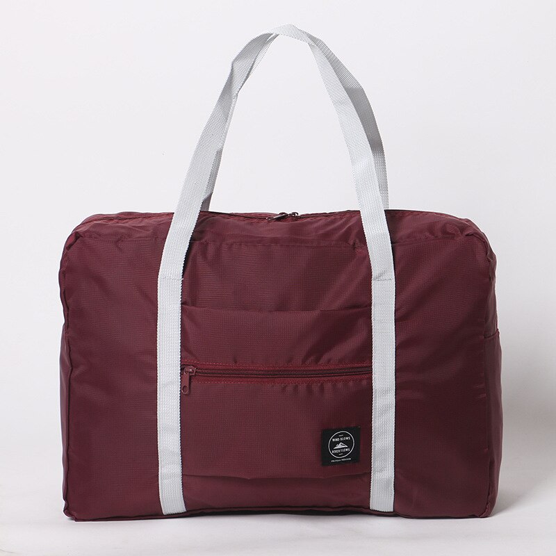 Nylon sammenklappelig rejsetaske unisex stor kapacitet taske bagage kvinder vandtætte håndtasker mænd rejsetasker: Rødvin