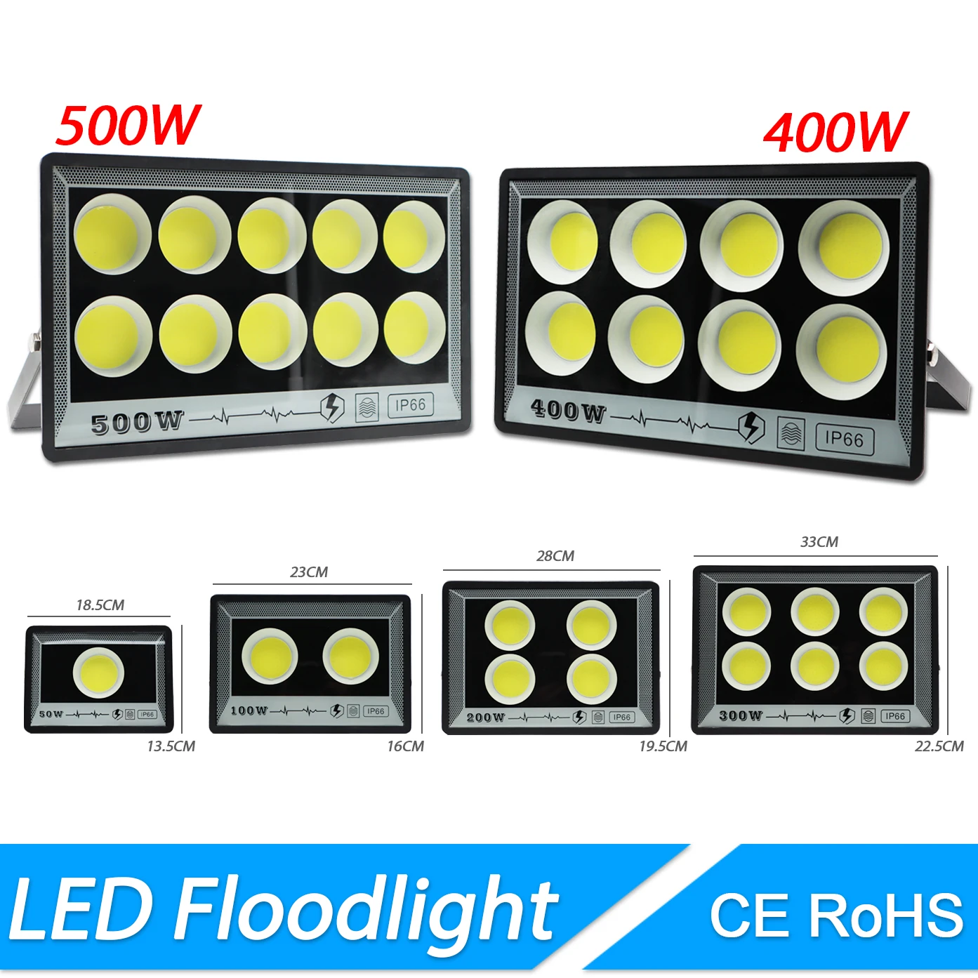 50/100/200/300/400/500w led-projektører,  ac 175-265v udendørs vægprojektører, spotlight,  ip66 vandtætte led-gadelamper