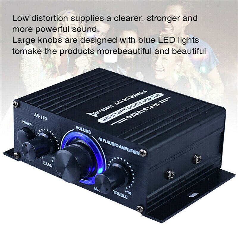 AK170 12V Mini Versterker Hifi Digitale Bluetooth Stereo Audio Receiver Versterker Voor Home Auto Marine Usb Muziekspeler