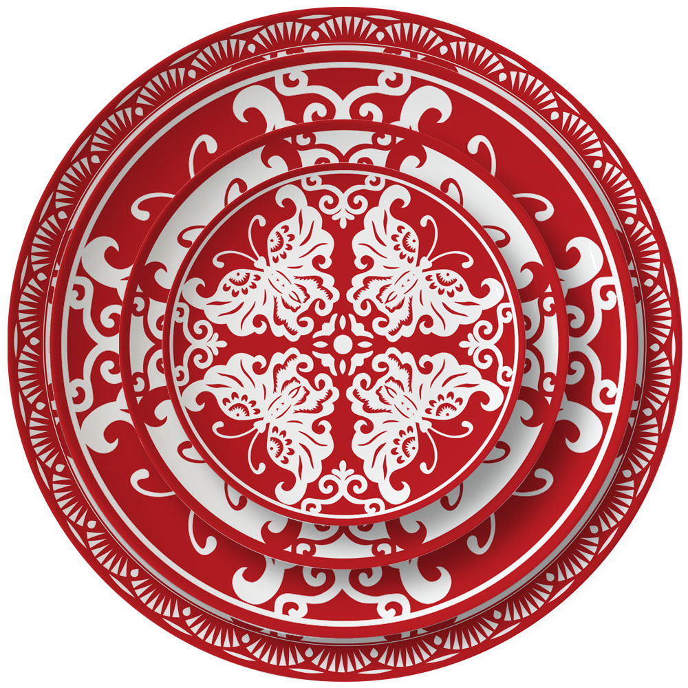 Chinese Plate Set Butterfly paper-cut bone china tableware set household fruit plate dessert tableware