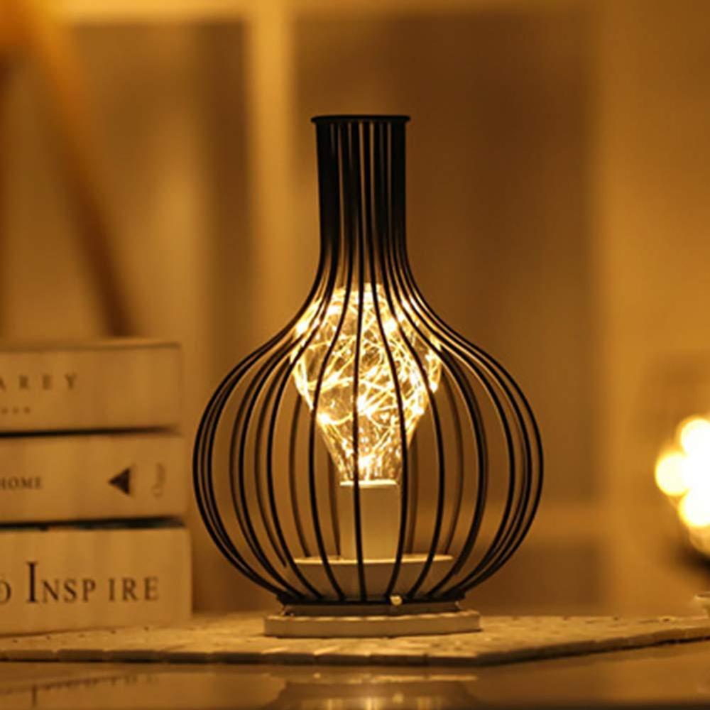 Table Lamp Copper Wire Blub Light Modern Copper Metal Style Glass Bottle Cage Shape Battery Operated for Home Office Caffe Dec