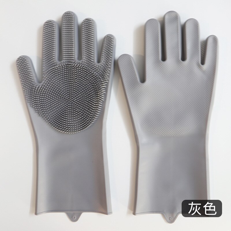 Plus velours silicone gants de vaisselle multifonctionnel étanche nettoyage ménage gants coréen cuisine brossage gants: grey / Plus cashmere