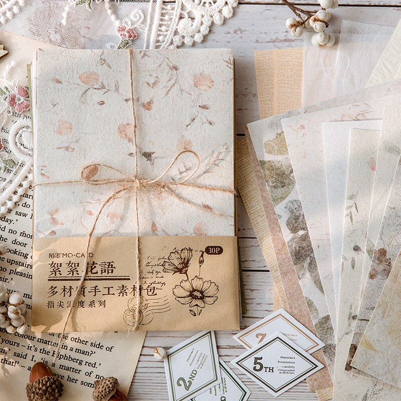 30 pcs fingertip temperature series retro decorative junk diary paper scrapbook material DIY aesthetic diary material paper
