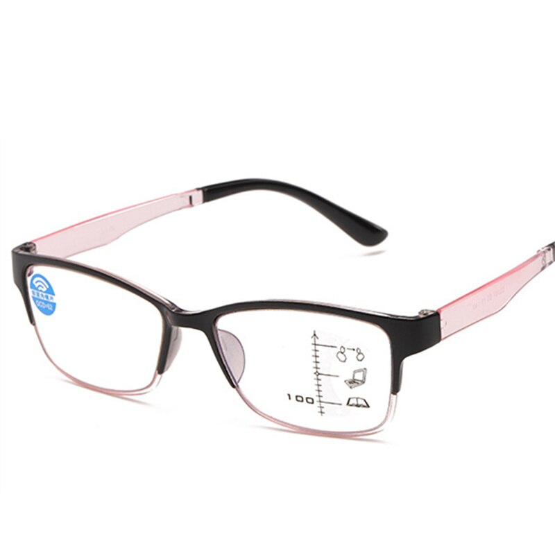 Xojox anti blue light lukulasit miesten naisten progressiiviset multifocal silmälasit lähellä kaukonäkö diopteria  +1.0 1.5 2.0 2.5: +250 / Vaaleanpunainen