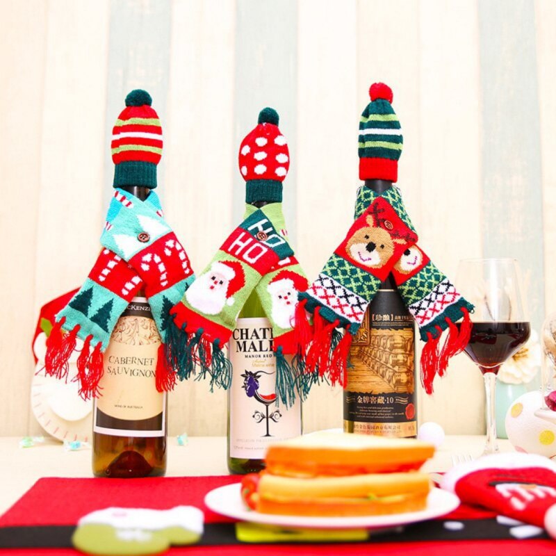 Jul vinflaske dækker strikket grim trøje dække sæt xtmas fest festival middag borddekorationer