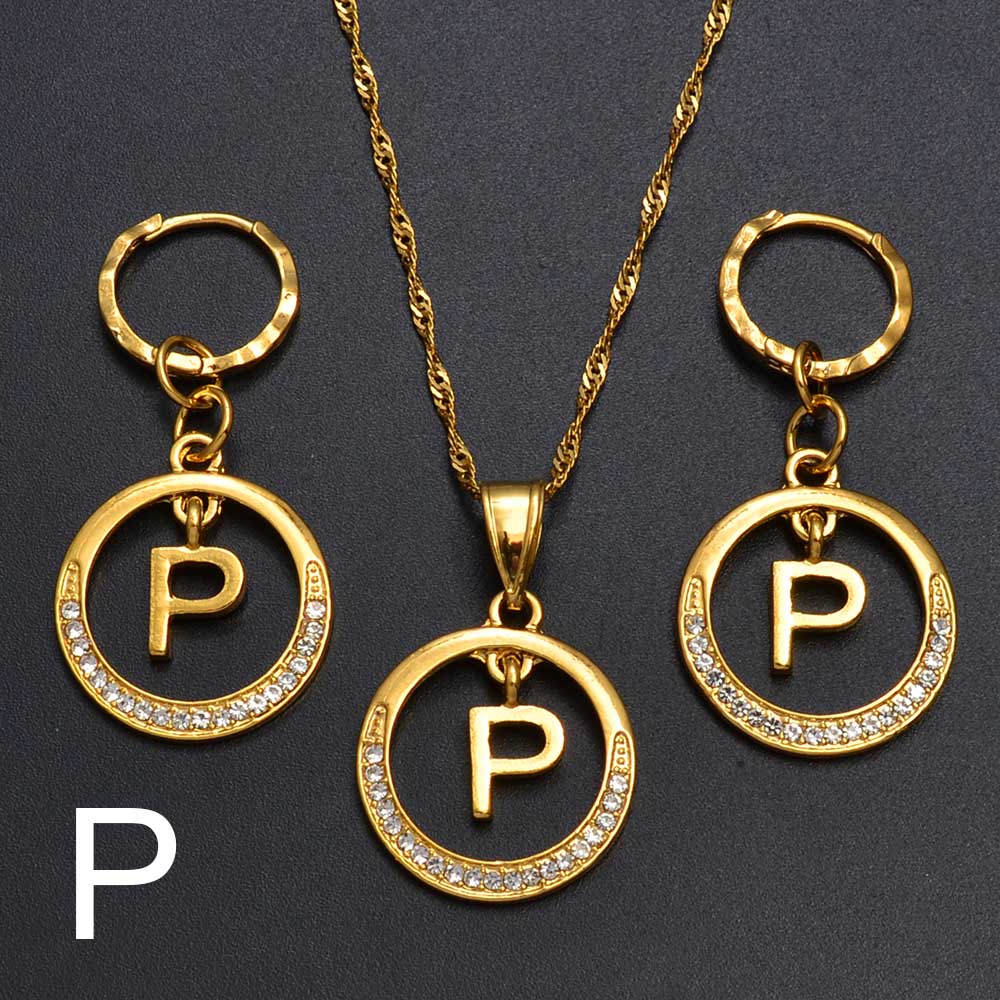 Anniyo A-Z Alphabet einstellen Anhänger Halskette und Ohrring einstellen,Guam, Hawaii, Afrikanische Initial Schmuck Englisch Buchstaben #260306