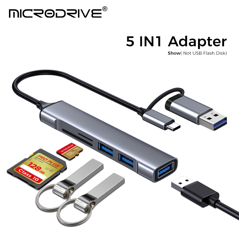 USB C HUB 3/5/6 in 1 voor geheugenkaart / USB Flash / SD-kaartadapter / USB 2.0 / 3.0 / Micro Mini-kaartlezer / TF-kaart 6 slots: GRIJS