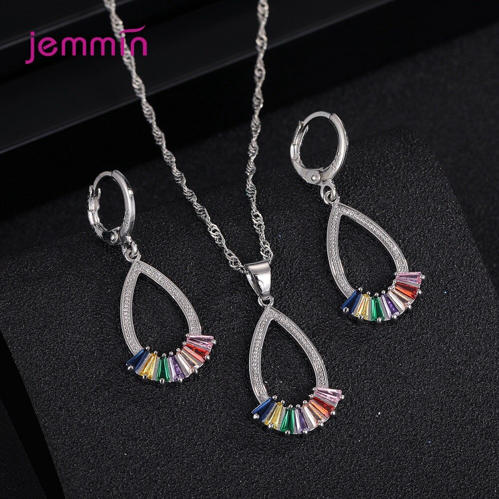 Joyería de plata de ley 925 con cristal transparente para mujer, colgante, collar, pendientes, pendientes de , novedad