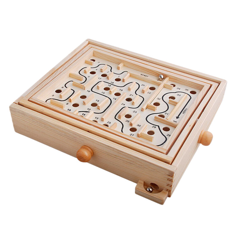 Wood Labyrinth Game, Table Maze/Balance Board Table Maze Solitaire Game for Kids and Adults