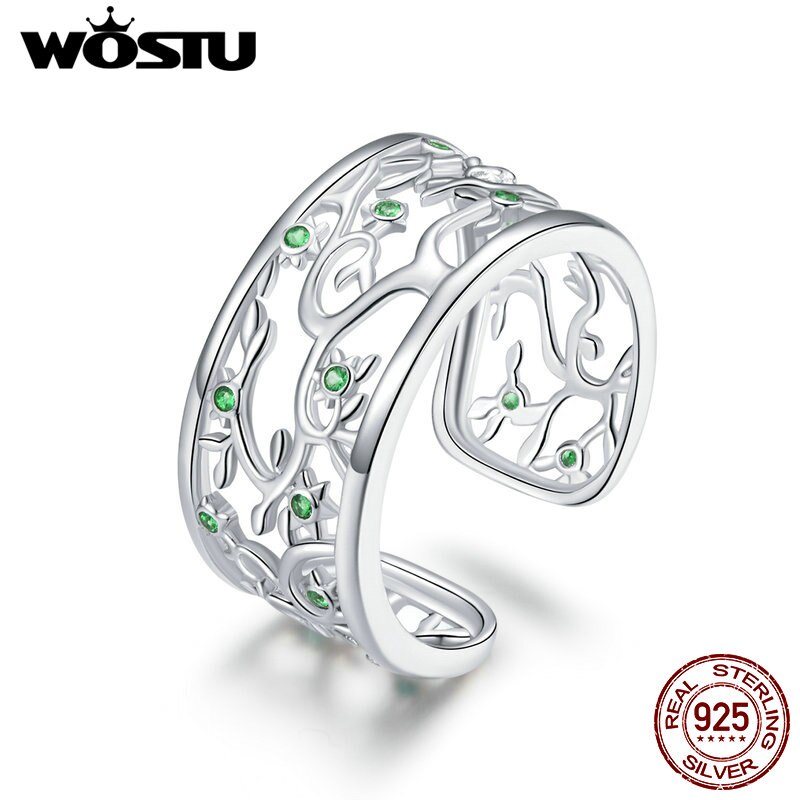 Wostu Cocktail Ring 925 Sterling Silver Tree Of Life Stapelbaar Vinger Ringen Voor Vrouwen Mode Bruiloft Sieraden CTR125