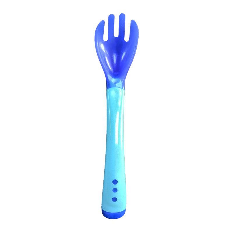 Vaisselle d'apprentissage pour bébé avec ventouse, ensemble de vaisselle de sécurité pour enfants, bol d'assistance, cuillère et fourchette à détection de température, 2 pièces: blue fork