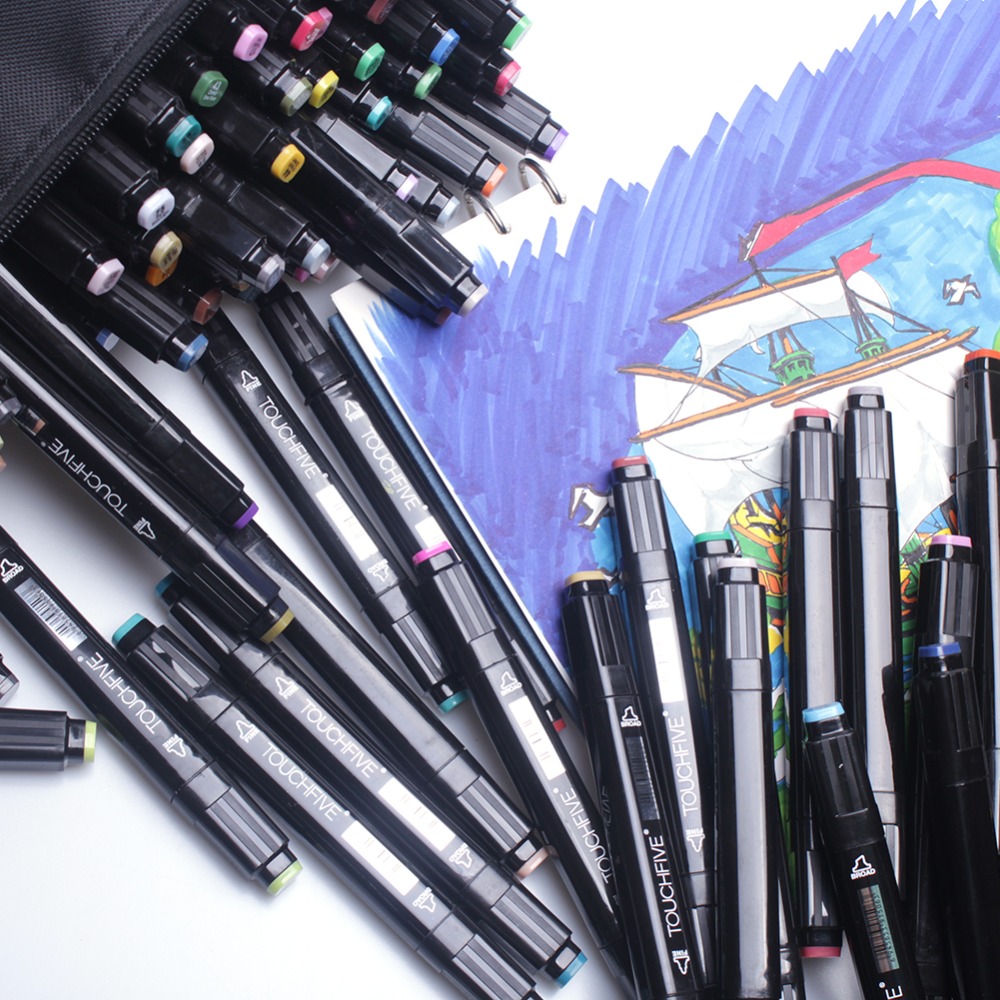 TouchFive Black Body Marker Pen Set Graphic Sketch Art Markers Double Headed Alcohol Based Artist Pen Painting Supplies
