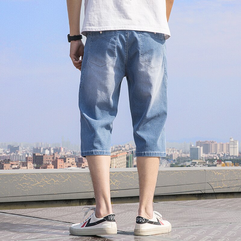 Grote maten zomer heren shorts stretch casual lichtgewicht blauwe denim jeans korte bermuda elastische taille broek grote maat 6xl 7xl