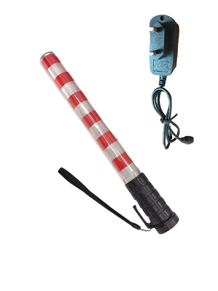 Bastón de tráfico de advertencia LED intermitente, tubo rojo y blanco recargable de 40CM, con botón e imán: EU Plug