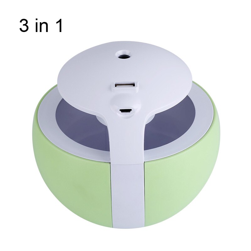 3 in 1 Night Elf Luchtbevochtiger Mini Ultrasone Auto Fogger Led Nachtlampje USB Fan Essentiële Olie Aroma Diffuser luchtverfrisser: Green