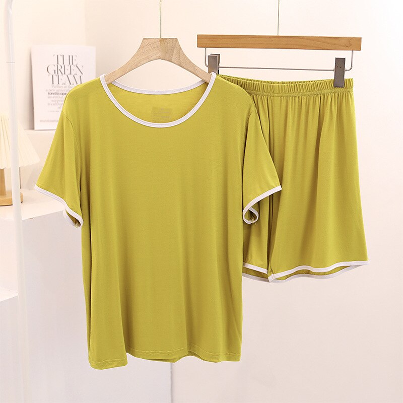 Pliktea – pyjama d'été pour femmes, tenue de maison avec short, vêtements de nuit, haut: YELLOW