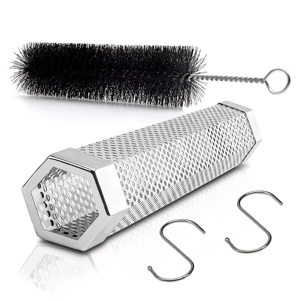 12" Stainless Steel Hexagon Smoker Tube Mesh Pipe Kitchen Outdoor Cooking BBQ Tools Accessories Round Smoke Generator Smoker