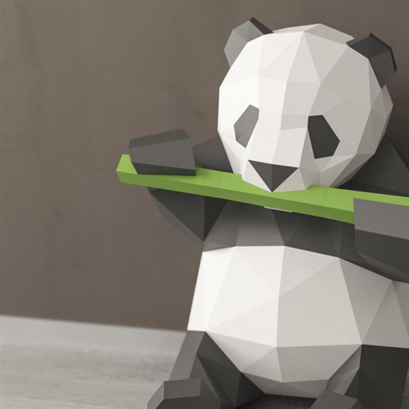 1 Pc Panda Eet Bamboe 3D Papier Model Diy Hand Gegoten Decoratie Ornamenten Speelgoed Geometrische Origami (Iriserende/Kaart papier)