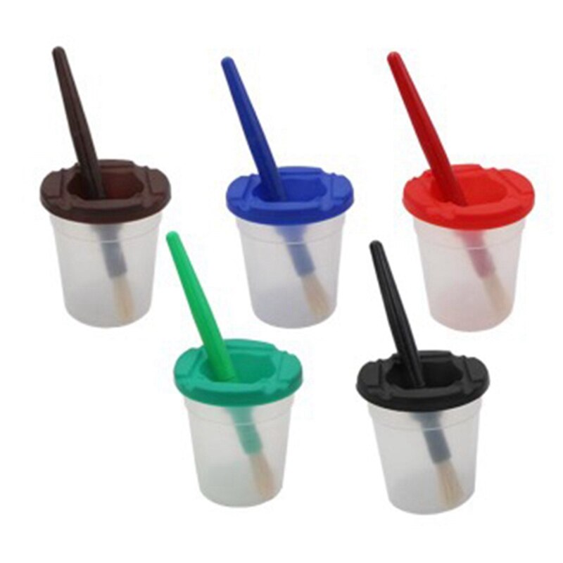 10Pcs Kids Drawing Tools Children Painting Brushes Cleaning Cup Set Color-Matched Paint Brushes Kit