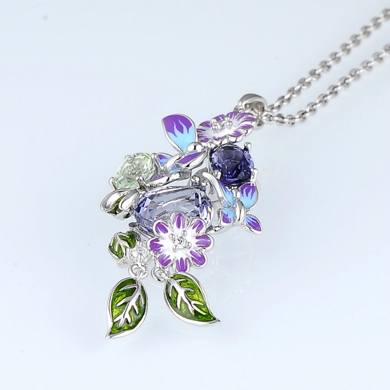 SANTUZZA Silver Pendant For Women Genuine 925 Sterling Silver Purple Butterfly Fit For Necklace Jewelry Handmade Enamel