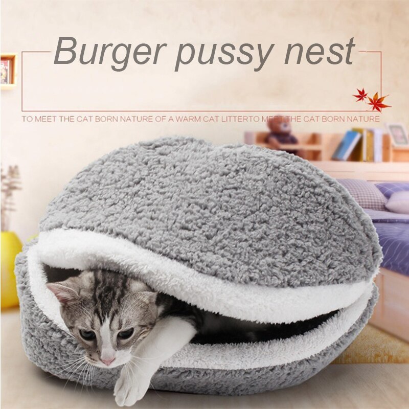 Sac de couchage pour chat, canapés, coussin pour chien, Hamburger, court, en peluche pour petit lit, , pour chiot, coussin pour nid, produits pour animaux domestiques