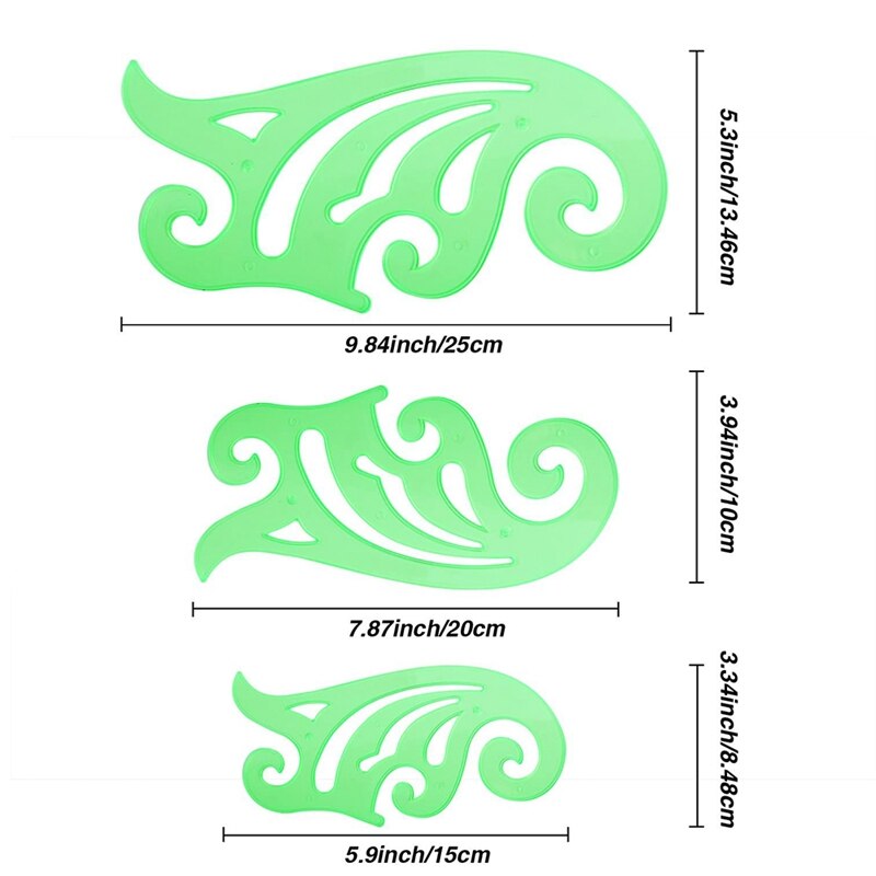 6 cs plastic franse kromme liniaal multifunctionele strip sjabloon gereedschapsset voor het tekenen van tekensjablonen 6 verschillende maten