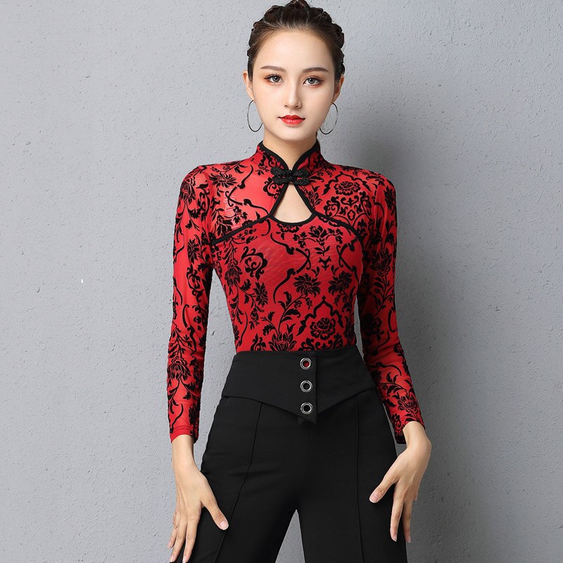 Tops de baile Latino de malla para mujer, ropa de baile de Salsa, ropa de baile de salón, traje de baile, ropa de de escenario, DL7257