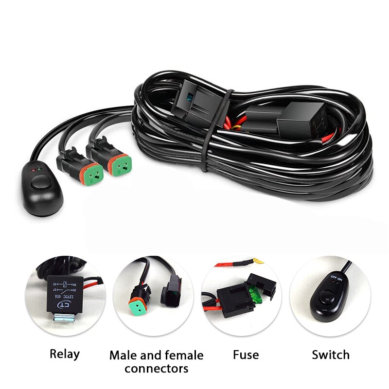 Willpower Car LED Light Bar Wire 3M 12V 40A Relay Fuse Wiring Harness Relay Loom Cable Kit for Auto Driving Offroad Work Lamp