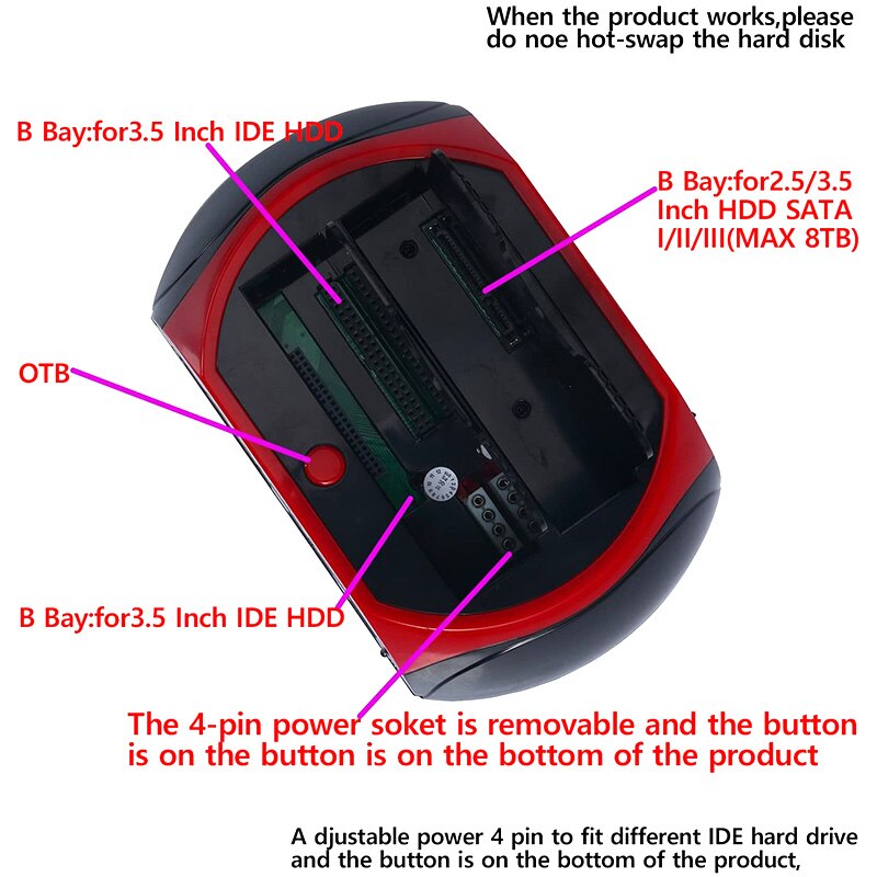 2.5'' 3.5'' HDD Docking Dual Slots USB 2.0 IDE SATA External Hard Disk Drive Twin Docking Station Clone Copy OTB HUB Reader