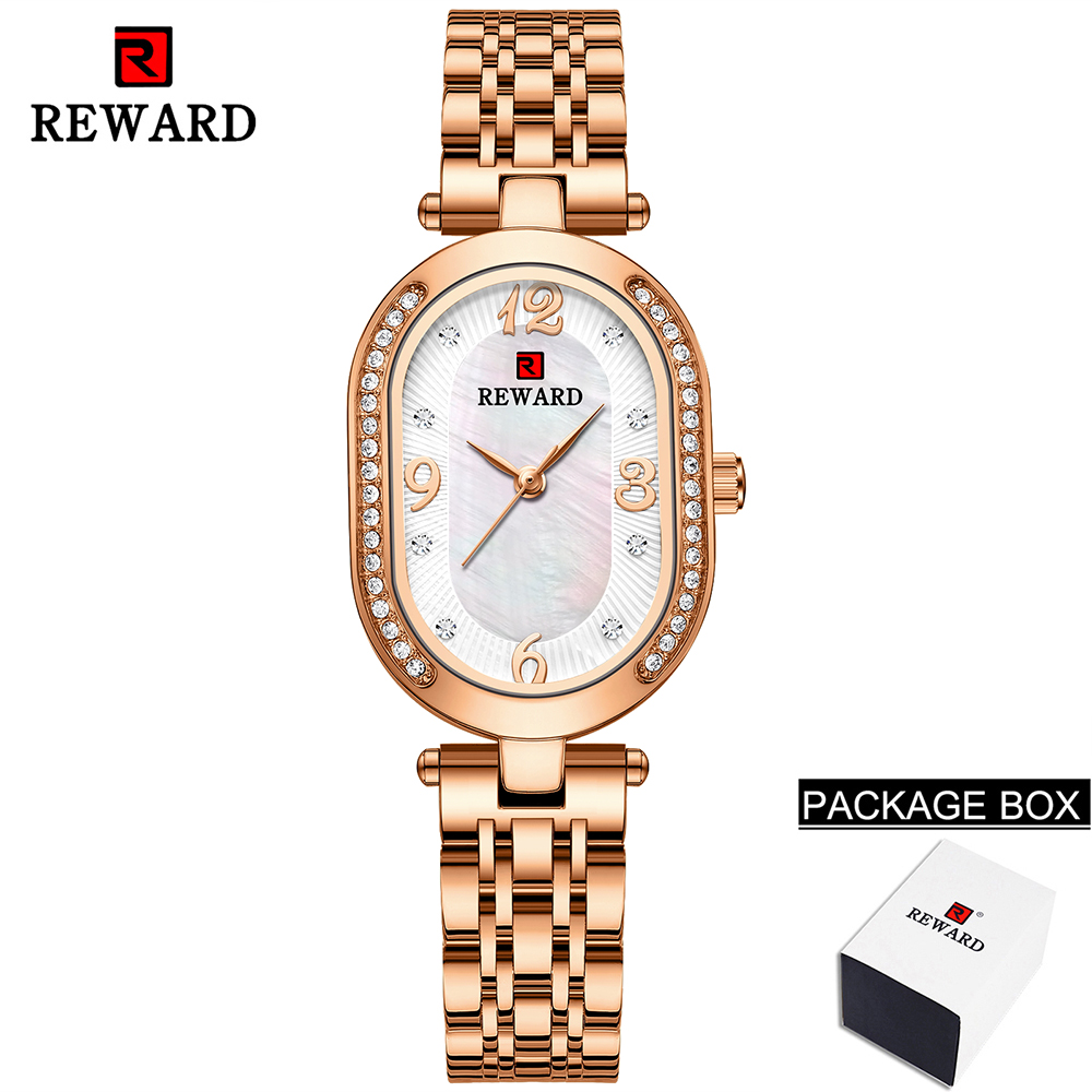 REWARD-Reloj de pulsera de oro rosa para mujer, relojes de cuarzo ultrafinos de lujo a la , correa de acero inoxidable, para mujer y Niña: Rose gold white box
