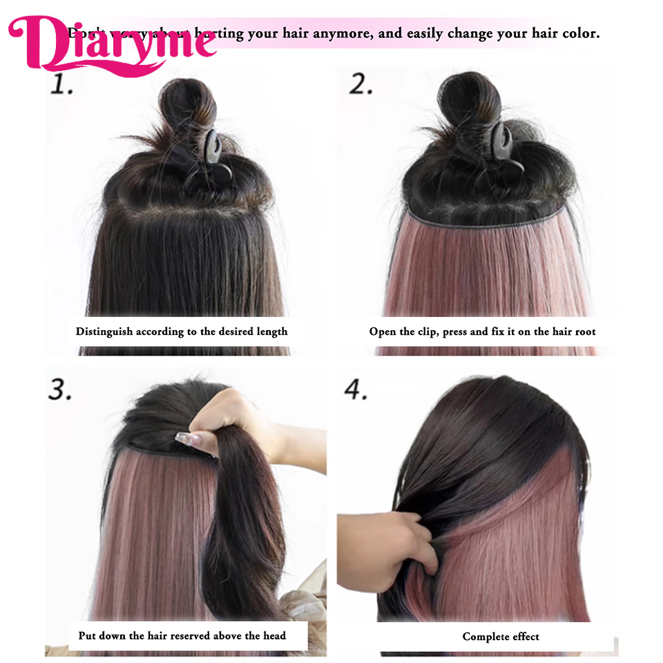 4 clipes longo em linha reta clipe sintético em extensões de cabelo destaque colorido pedaço de cabelo clip-on peruca de cabelo pendurado tintura de orelha