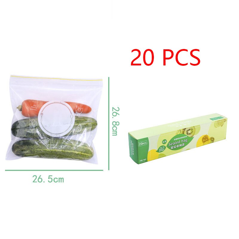 Reusable Fresh-Keeping Zipper Bag Food Plastic Bag Vegetable Fruit Storage Freezing Leakproof Sealed Bags Kitchen Accessories: Single zipper L