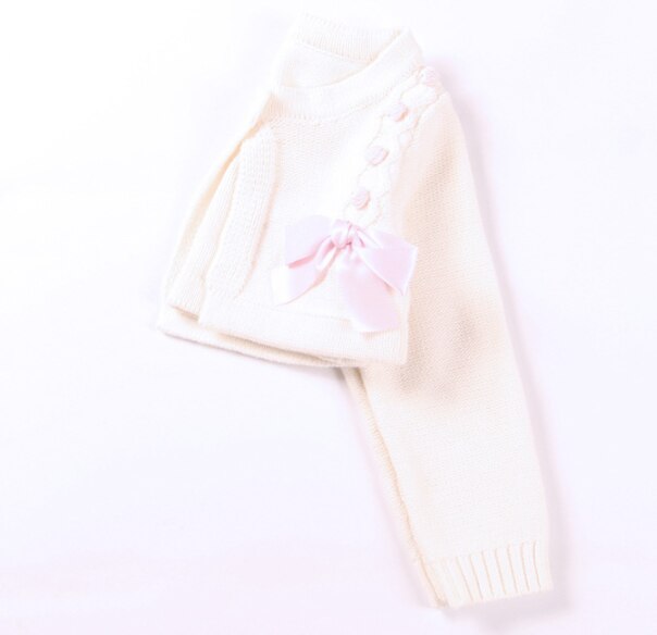 Lente Meisje Modieuze Kid Gebreide Trui Vest Ronde Hals Lange Mouw Boog Sjaal Korte Jassen