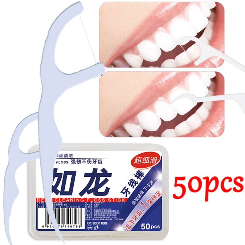 50 Stks/doos Superfijne Tandzijde Gebitsreiniging Dental Interdentale Tandenborstel Stok Tandenstoker Dental Floss Cleaning