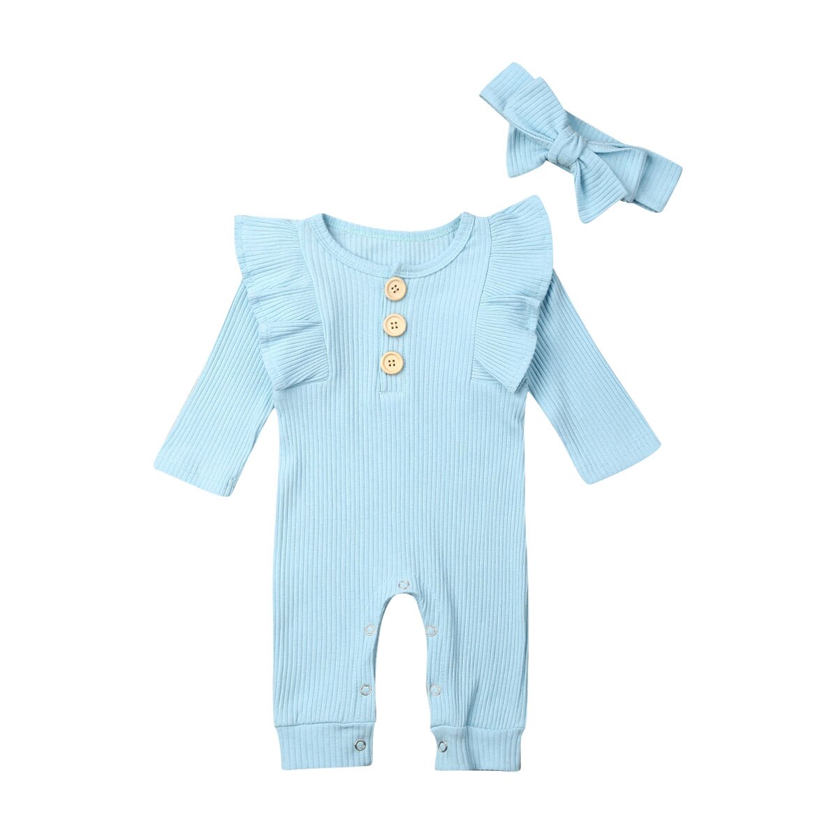 Focusnorm Neue Neugeborenen Baby Junge Mädchen Herbst Strampler Solide Langarm Baumwolle Gesamt Insgesamt Gestrickte Kleidung 2Stck Outfit: C / 18m