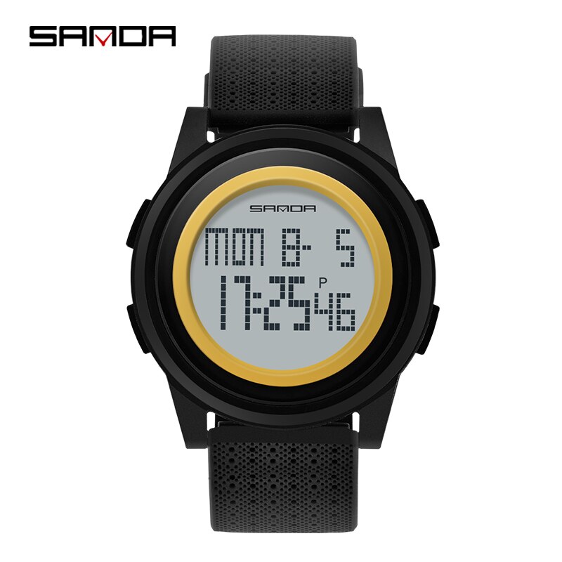 Sanda 2022 outdoor sport horloge heren multifunctioneel horloge wekker chrono 3 bar waterdicht digitaal horloge reloj hombre: Zwart goud