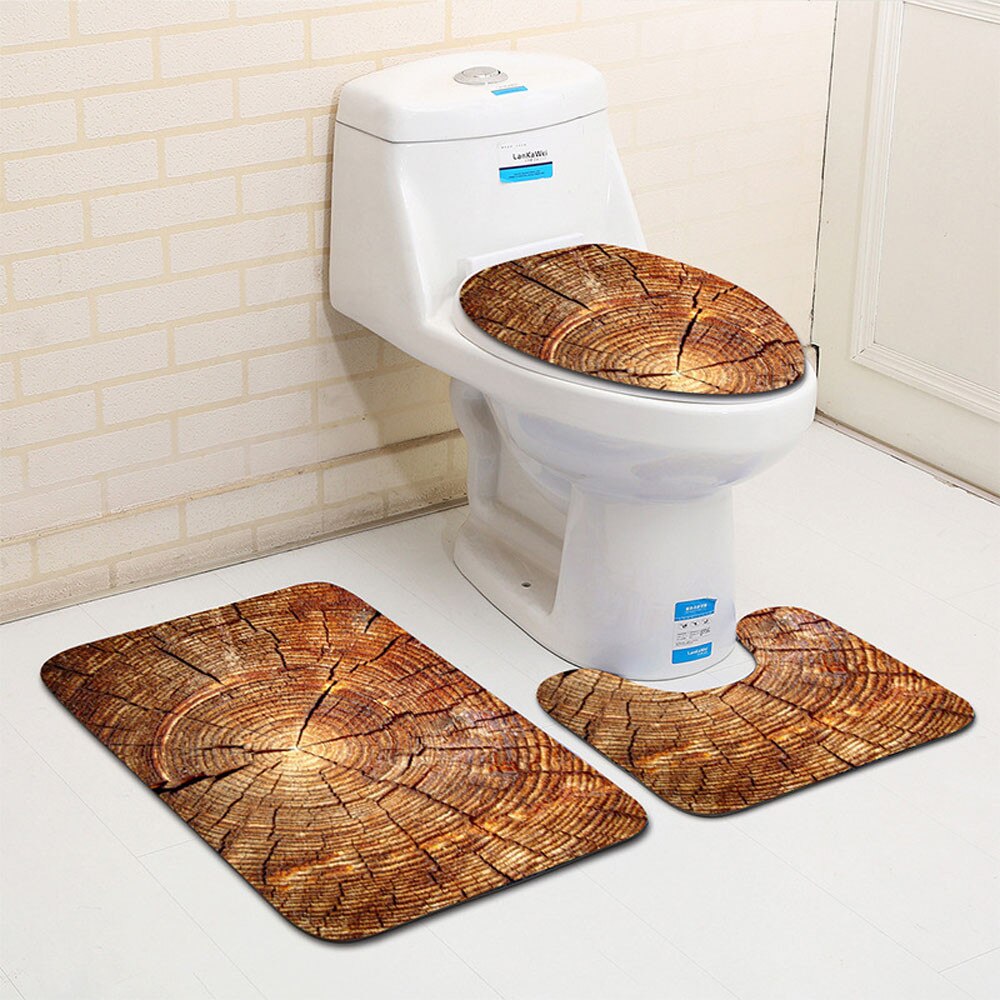 Alfombrilla de baño antideslizante con de madera creativa, juego de decoración para el baño, 3 uds., poliéster, moderno, Aug6: A