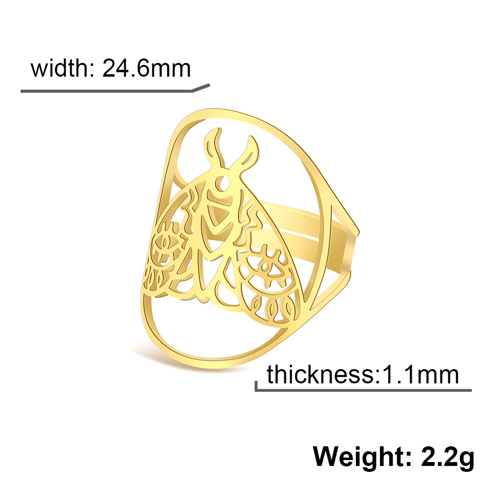 Skyrim Luna-Anillo de polilla para hombre y mujer, anillos abiertos ajustables de acero inoxidable, joyería gótica de insectos y animales, de San Valentín,: Negro