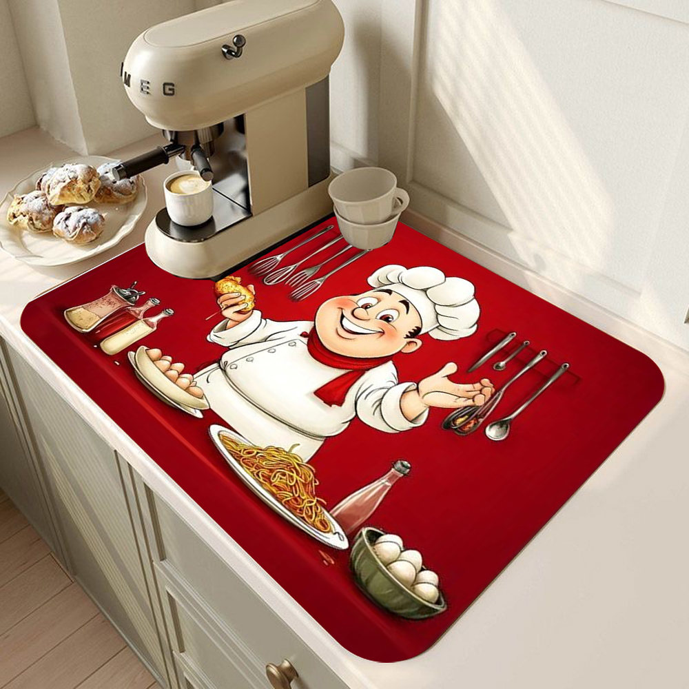 Tapis de cuisine imprimé Chef drôle, tapis de séchage de la vaisselle, napperon de table antidérapant, fournitures de cuisine rétro, décoration de la maison: XL / green