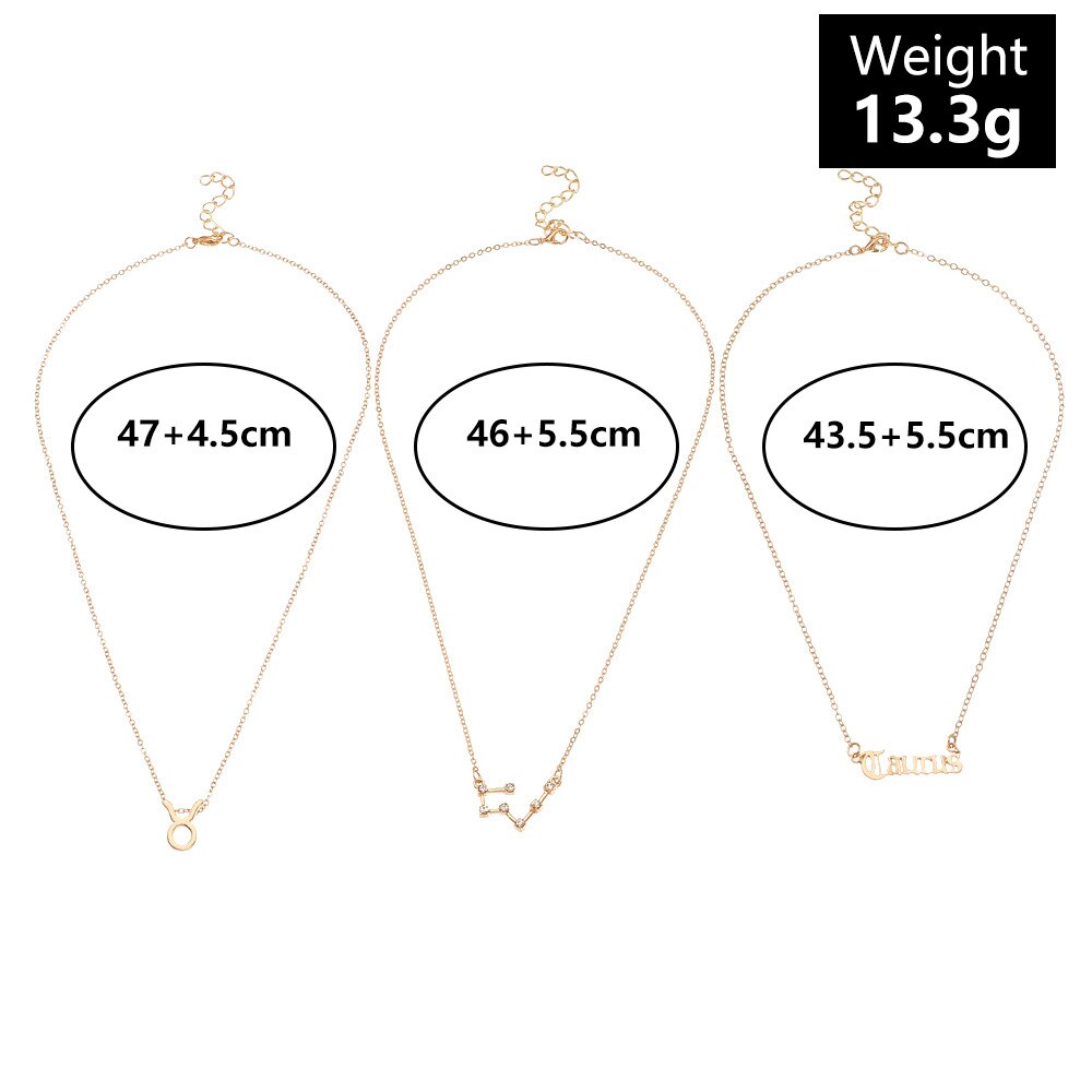 3Pcs/Set zodiac necklace 12 Constellation Charm Gold Necklace Aries Cancer Leo Scorpio Necklace Jewelry Gifts