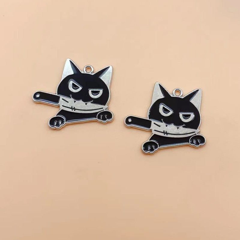 10 Uds. De abalorios esmaltados con forma de cuchillo de gato para Halloween, para hacer joyas, pendientes, colgantes, pulseras, collares, accesorios, materiales de suministros Diy: orange
