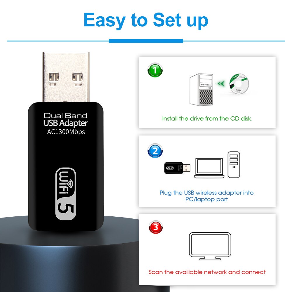 2.4G/5G Dual-Band Usb Wifi Netwerkkaart Adapter 1200Mbps Draadloze Ontvanger Dongle Ac Wifi adapter Voor Windows 7/8/10/11
