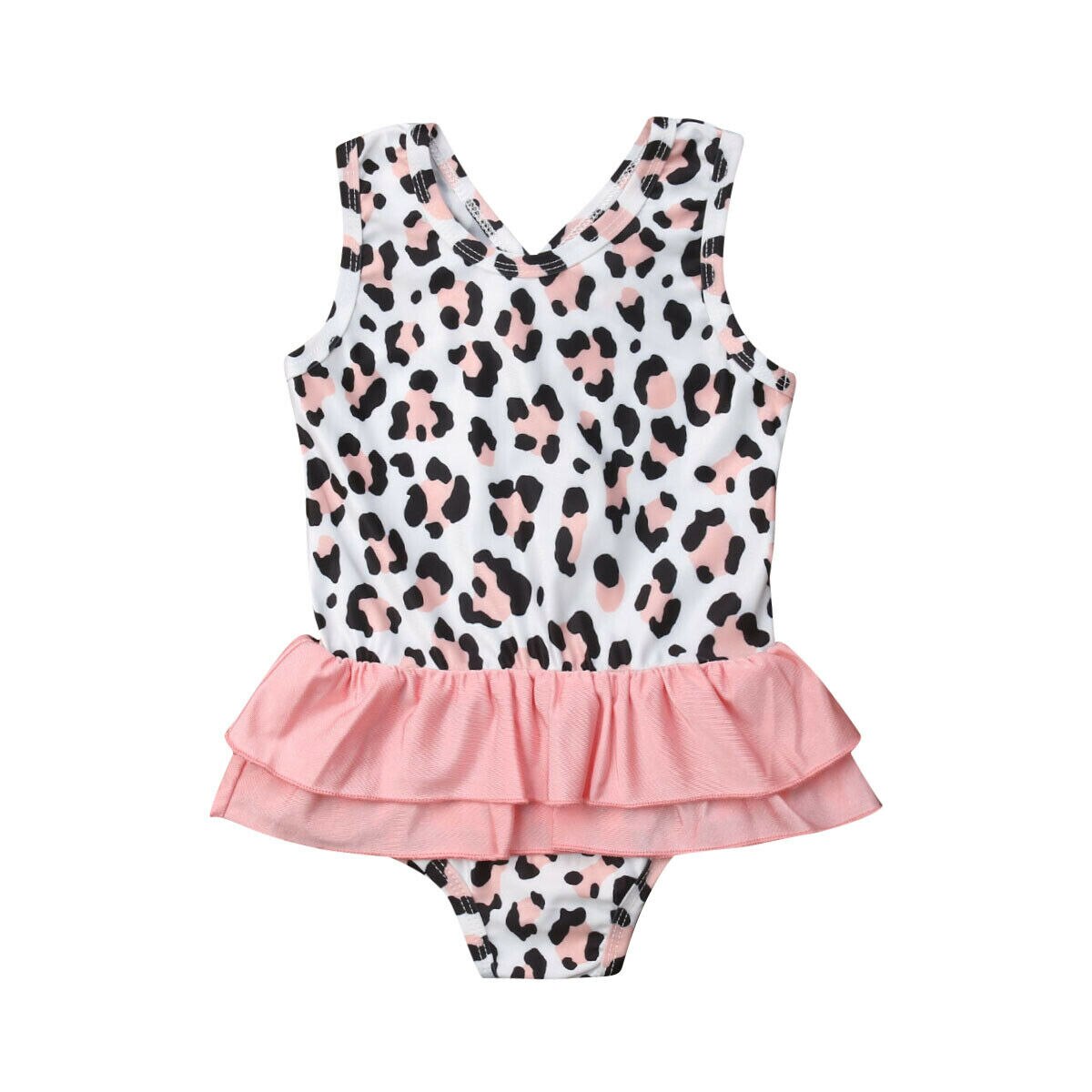 Toddler børn baby pige badedragt leopard print flæse badetøj strandtøj små piger ét stykke badedragter: 3t