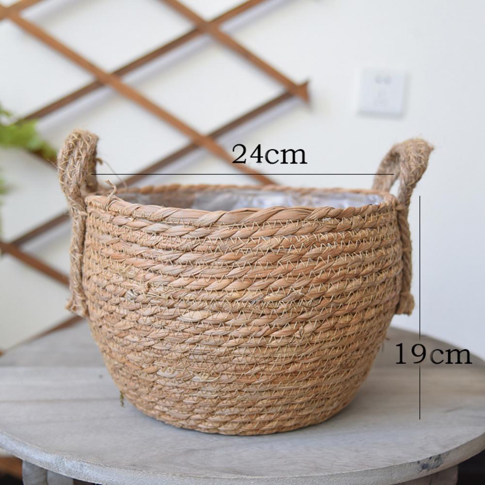 Handwoven Mand Hand Plant Mand Geweven Stro Mand Desktop Opbergmanden Voor Bloempot Vloer Indoor Plant Woondecoratie: 19x24cm